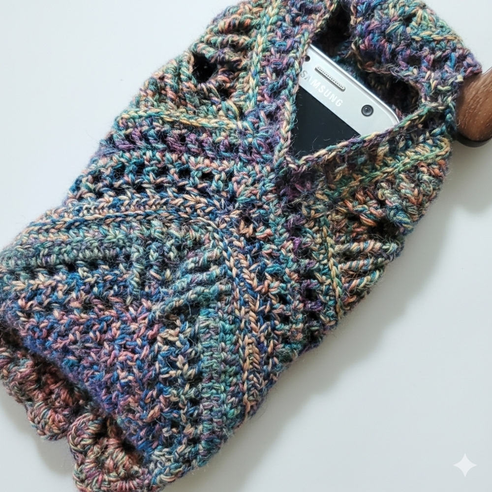 Handmade 4x6" Crochet Bracelet Purse Wood Wool Nylon Flower Boho Phone Fits - Picture 7 of 11